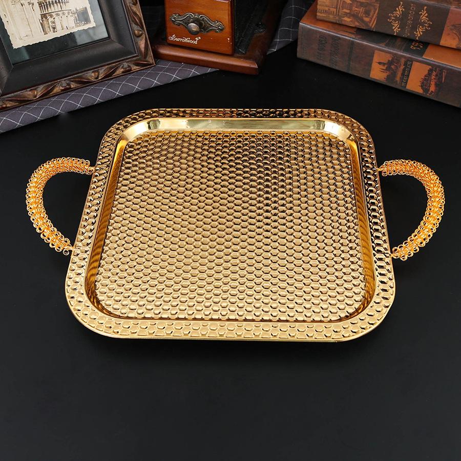 European square tray ornament Metal hammer point square tray Fruit plate Baking cake Dessert plate Cabaret supplies