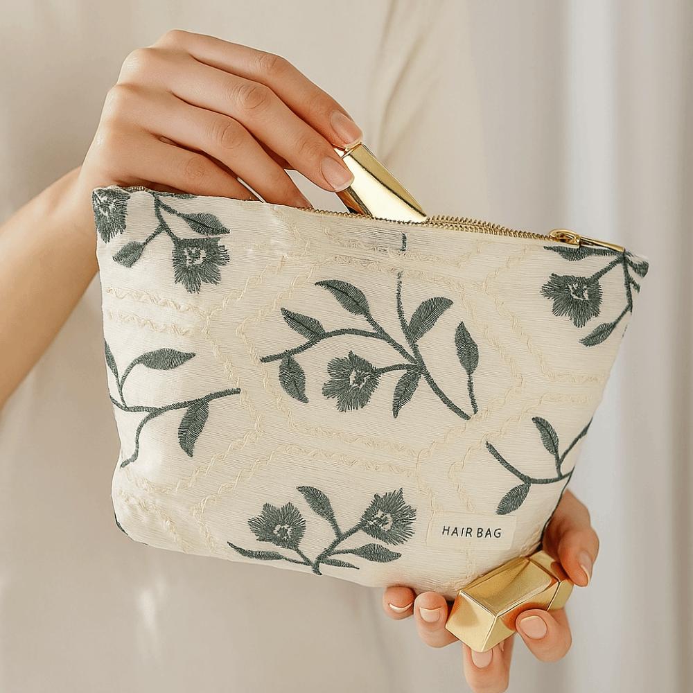 Flower Embroidery Clutch Makeup Bag Portable Large-Capacity Toiletry Bag Fresh Design Skincare Storage Bag Skincare Organization