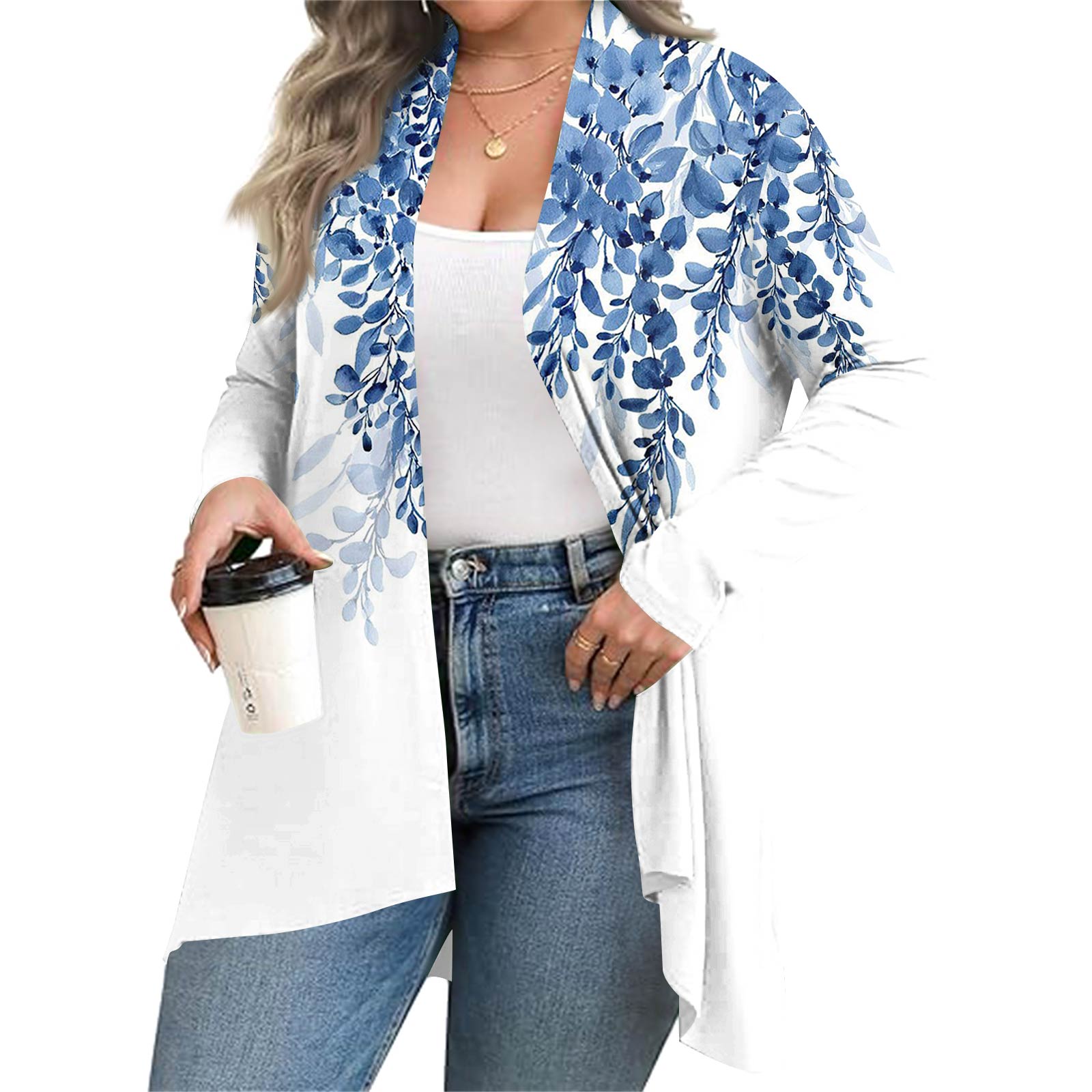 

Женский осенне-зимний модный повседневный кардиган средней длины с принтом и длинным рукавом XXXL