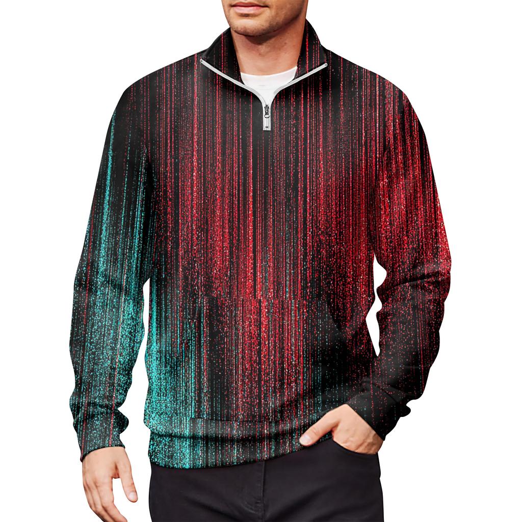 Men's Loose Casual 1/4 Zip Sweatshirt Fashion Printed Long Sleeve Top With Pockets