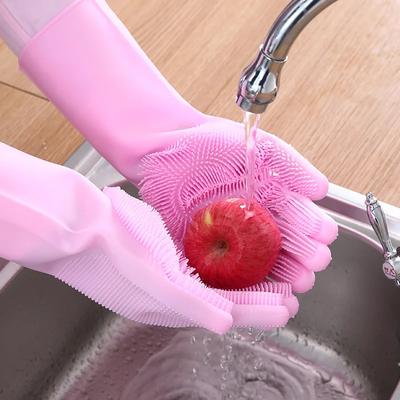 Dishwashing Cleaning Gloves Magic Silicone Rubber Dish Washing Gloves for Household Sponge Scrubber Kitchen Cleaning Tools