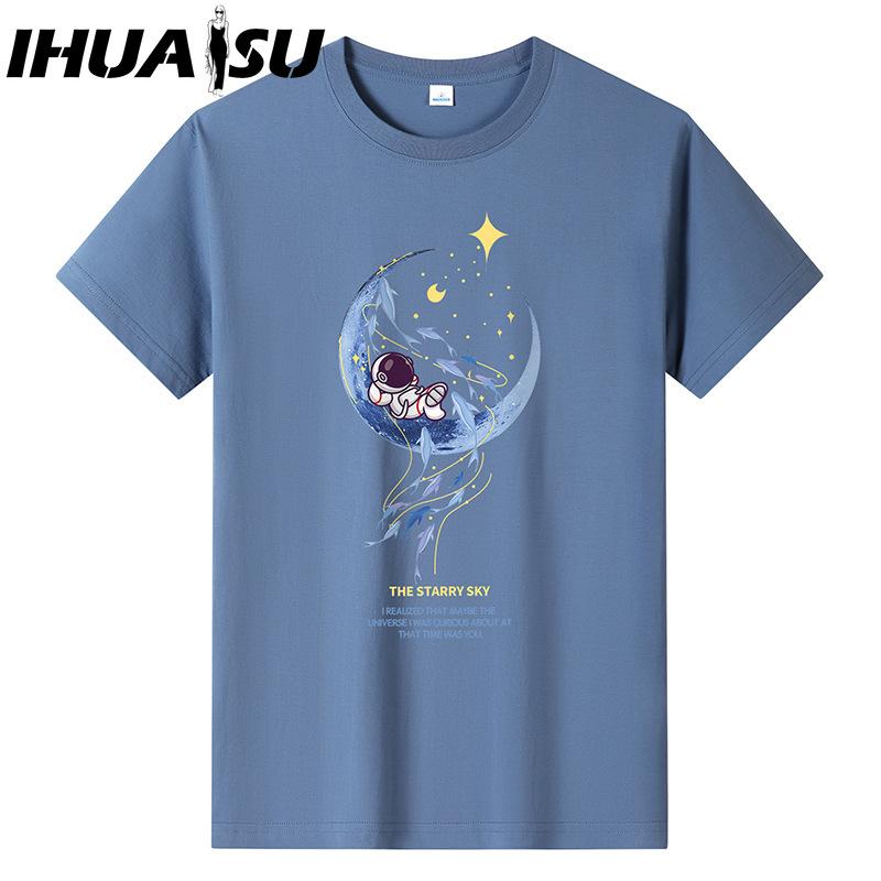 

Футболка с коротким рукавом IHUASU из хлопка, мужская модная свободная рубашка с коротким рукавом, напечатанная сострадательная рубашка XXXXXXL синий