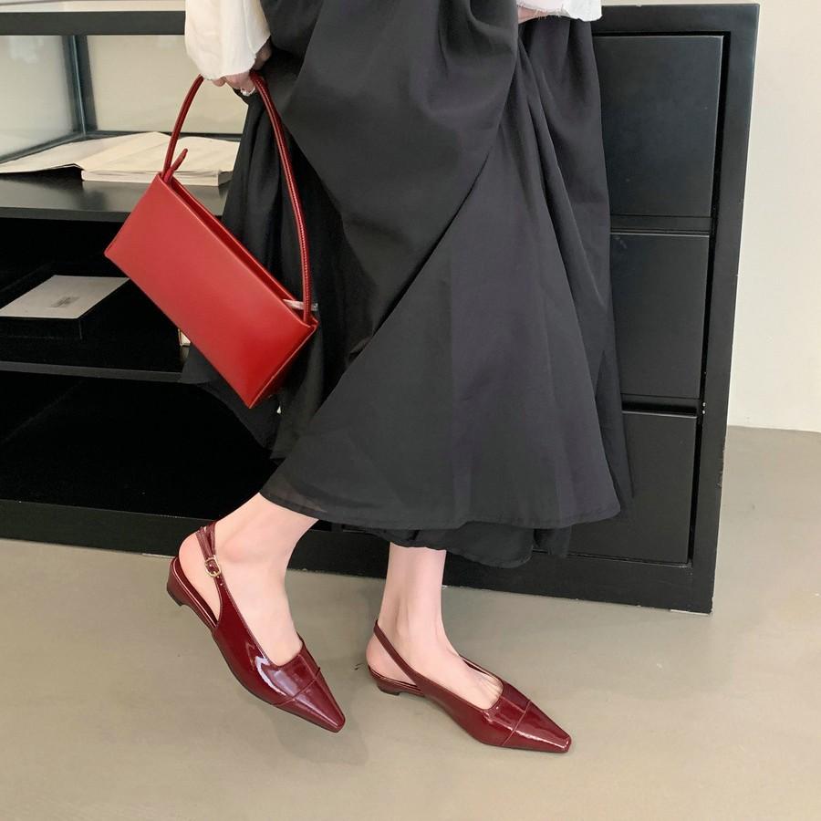 French Bag Head Empty Sandals Women'S Summer One-Word Buckle Pointed Thick Heel High Heels Versatile Single Shoes