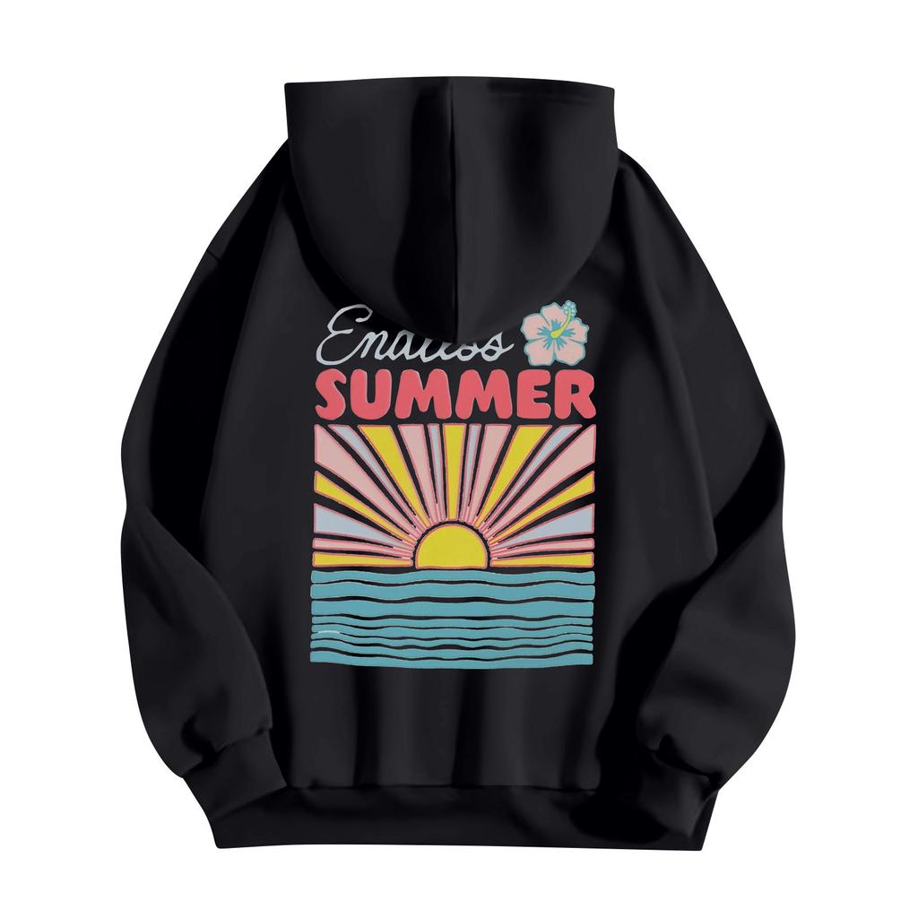 Women's Fashion Women's Lightweight Long Sleeve Pullover With Pockets Preppy Graphic Hoodie