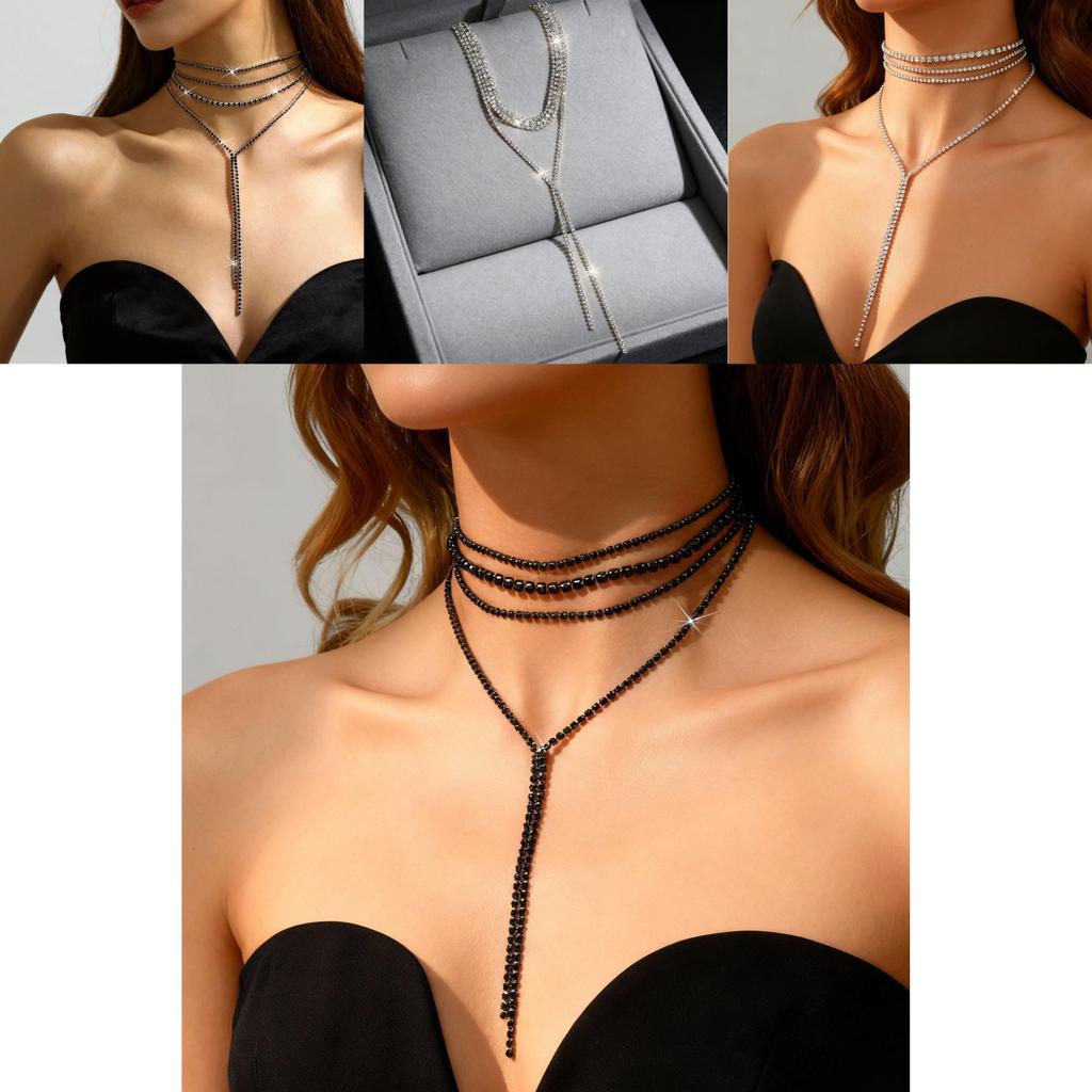 Luxury Long Chain Necklace For Women With Cubic Zirconia And Geometric Style For Trendy Neckwear