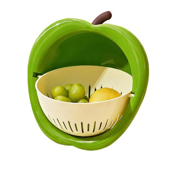 Корзина для мытья овощей Забавная Большая вместимость Дуршлаг Двухслойное сито для овощей и фруктов Корзина для продуктов Сито для промывания Мытья Ягод Салата зелёный