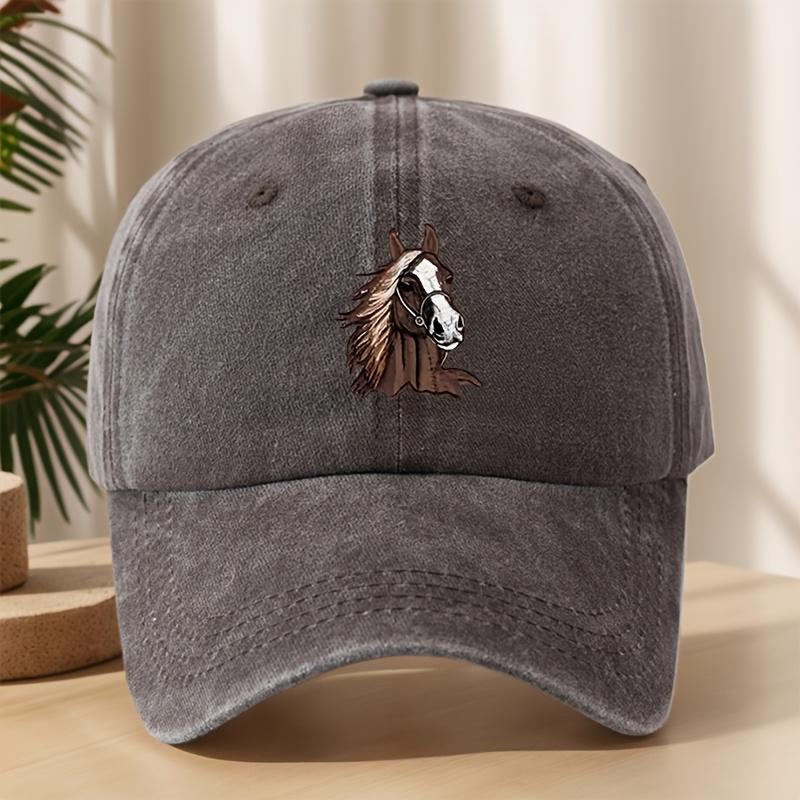 Trendy Versatile Fashion Horse Head Print Washed Vintage Soft Top Sunshade Baseball Cap Unisex Baseball Cap