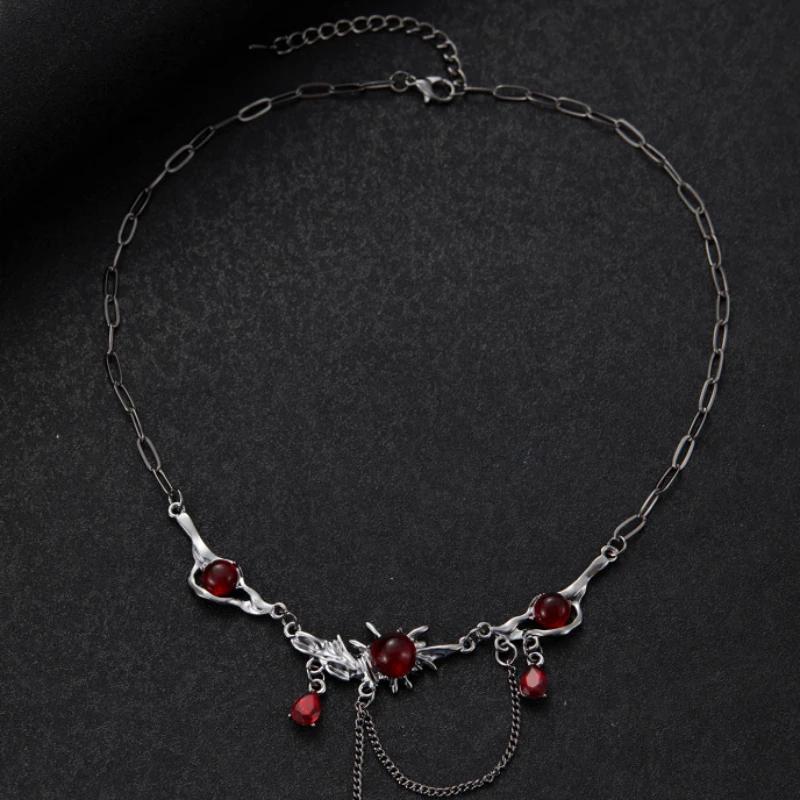 Gotische Rote Dornenherz Geometrischer Anhänger Kettenhalskette, Personalisierte Hip Hop Trend Schmuck Accessoires für Damen Halloween Party