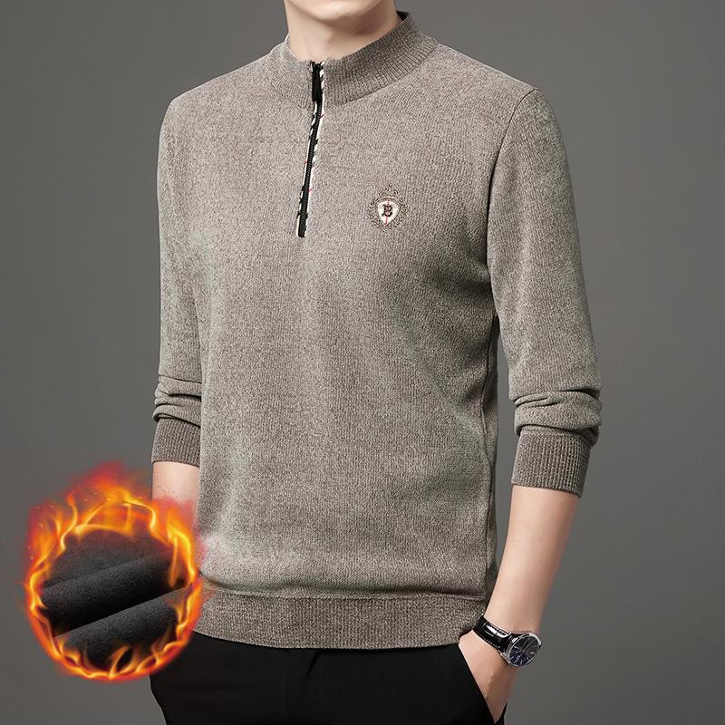 Zipper Collar Men's Knitwear Winter Fashion Trendy Thickening Thermal Base Sweater