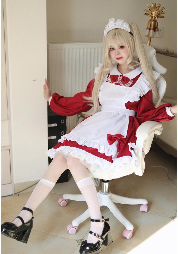 Costume da Cameriera Giapponese Bianco e Nero Super Carino - Manica Lunga
