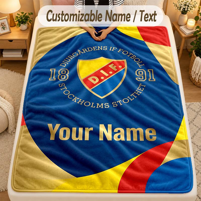 Flannel BlanketDjurgårdens IF Custom Name Text Personalized Soft Warm Throw Blanket Home Decor Gift