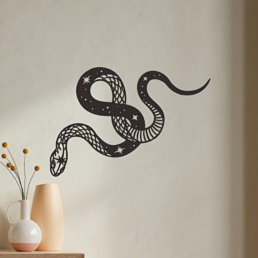 Black Gold Gothic Serpent Wall Decor, Snake Symbol Metal Art, Intricate Star Pattern Hanging Ornament for Dark Farmhouse Themed Party