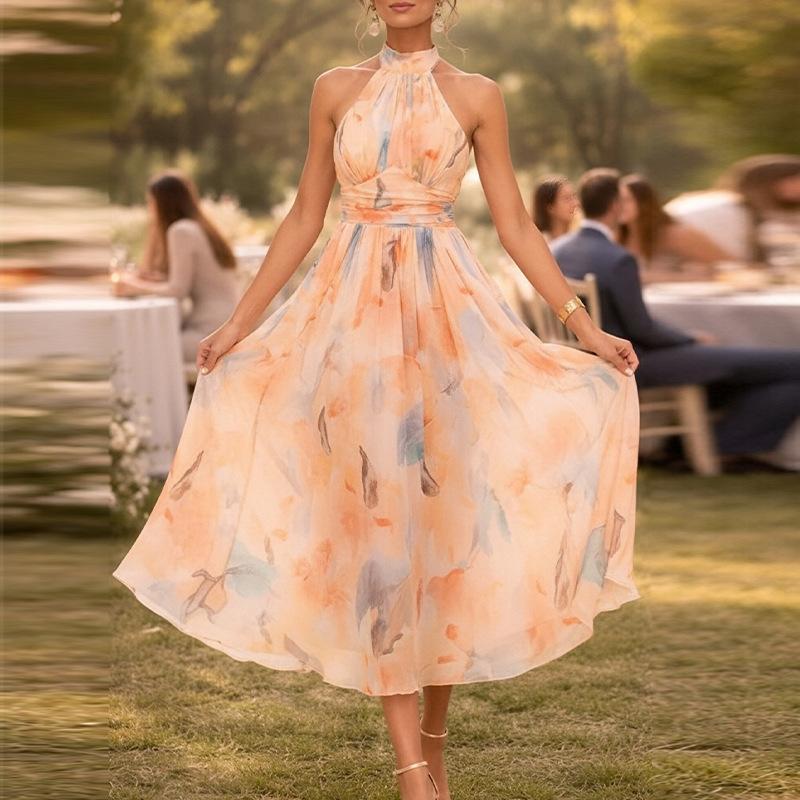Women s spring new, European and American dresses, fashionable temperament color neck dresses S