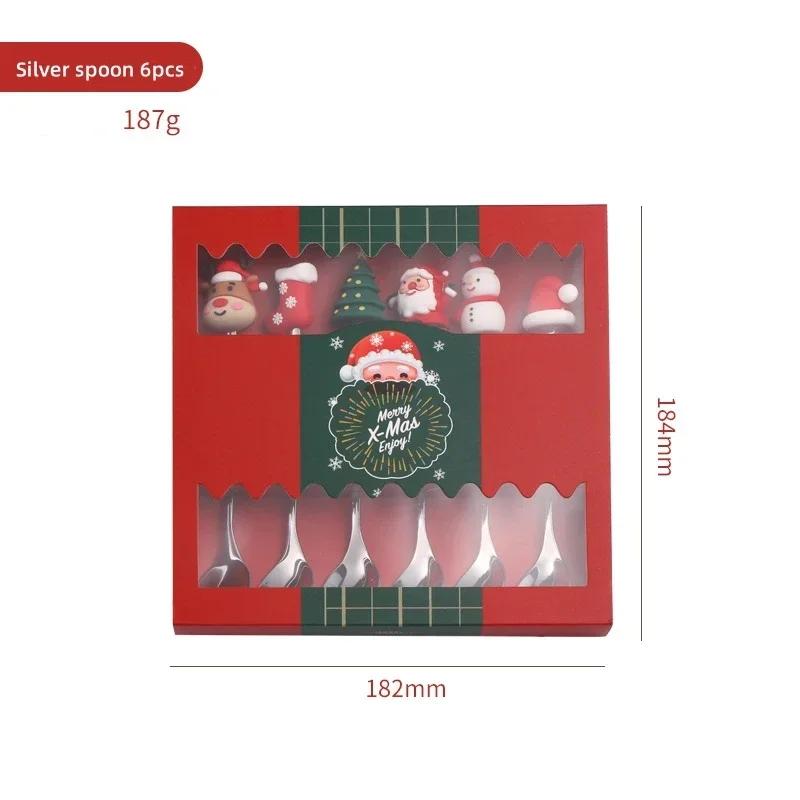 4/6PCS Christmas Gifts Stainless Steel Spoons Forks Set Decoration Glod Silver Elk Deer Dessert Coffee Spoon for Kids Gift Box