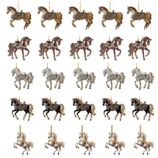 1/2/3/4/5/6/7/8/10/12/15/20/25 Pcs Horse Ornaments For Christmas Tree Metallic Rhinestones Horse