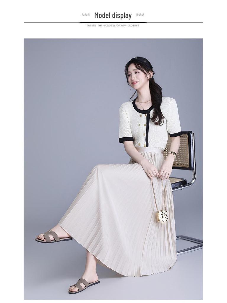Plisowana spódnica A-line długa z gumką w pasie - Wszechstronny koreański styl - Wiosna-Lato 2026