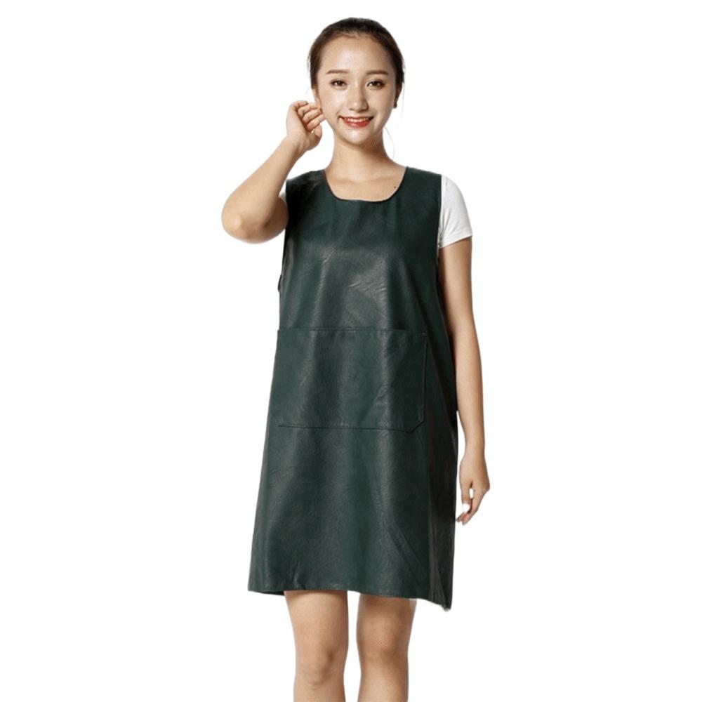 

PU Leather Chef Apron Vest Design Adult Bib Household Cleaning Work Smock Kitchen Cooking темно-зеленого