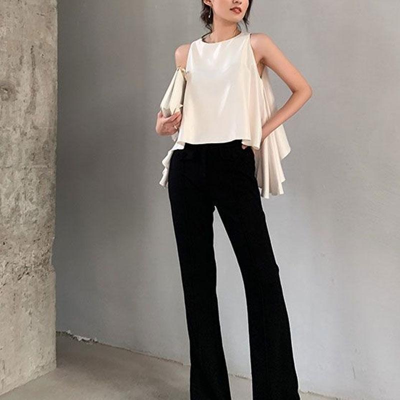 Commute Fashion Irregular Shirt Summer Korean Loose Sleeveless Solid Color All-match Casual Round Neck Blouse
