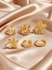6pcs Set Chic Vintage Gold Plated Geometric Conch Flower Shell Open Ring for Women Daily Wear Party Engagement Jewelry Gifts