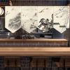 Chinese Landscape Painting Short Curtain Restaurant Cafe Decor Noren Home Window Decor Hanging Half Curtain Kitchen Partition