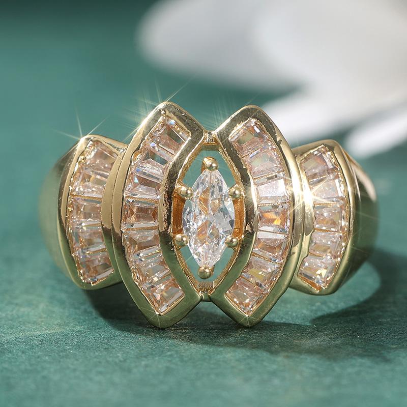 Exquisite Gold Color Inlaid White CZ Women's Ring Geometry Daily Wear Party Jewelry