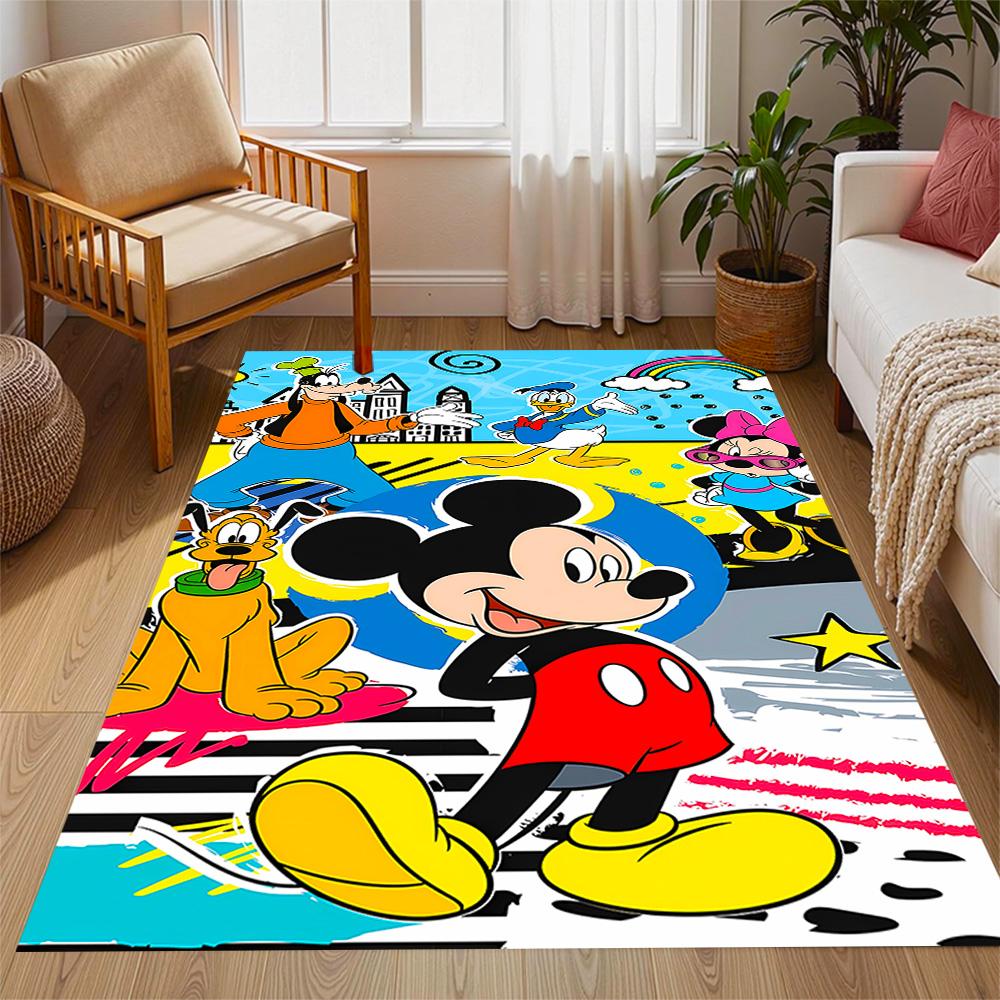 Mickey Mouse Castle Fantasy Disney Cartoon Theme Anti-Slip Rug - Polyester, Home Decor, Suitable for Bedrooms, Living Rooms, Doorways, and Studios