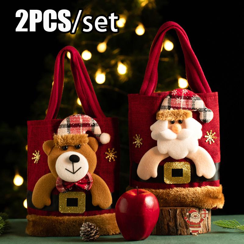 Santa Claus Snowman Deer Christmas Gift Bag for Childrens Candy Presents Holiday Party Favor Decorative Handbag