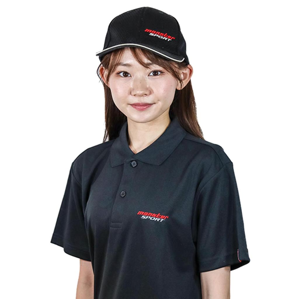 Monster Sport Embroidered Polo Size Short Dry UV ZWS74KL Shirt, Black, L, Sleeve, Moisture-Wicking, Quick-Drying, Mesh, UPF20, Protection,