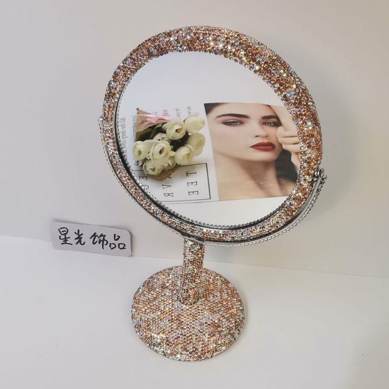 Shiny High-end Diamond Makeup Mirror Creative Rhinestone Mirror Rotatable Girl's Room Desktop Makeup Decoration Round Mirror