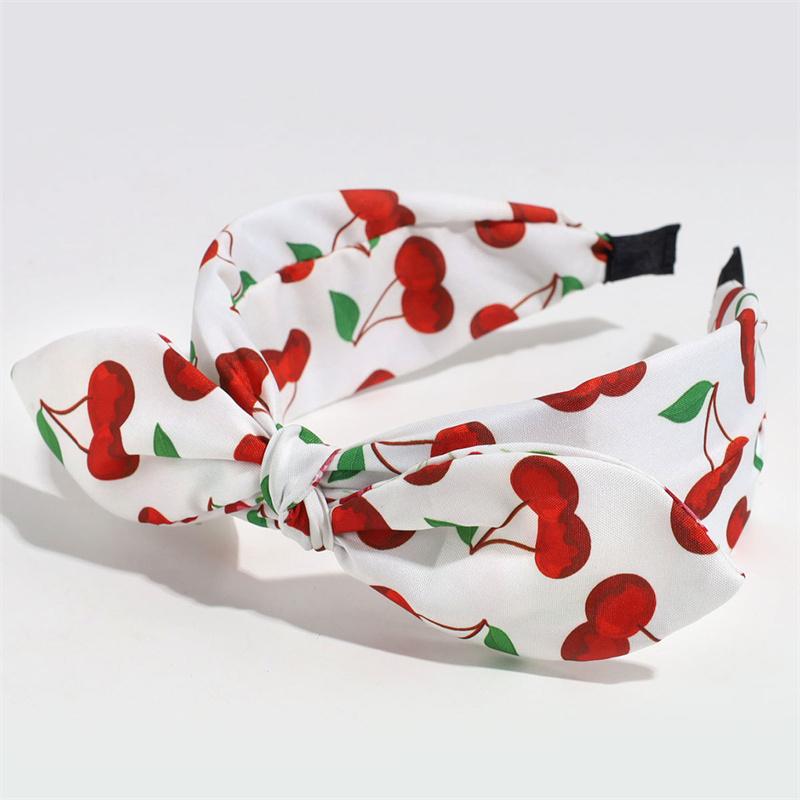 Beautiful Cherry Strawberry Print Hairbands with Center Cross Knot for Women's And Girls Casual Shopping Hair Hoop Accessory