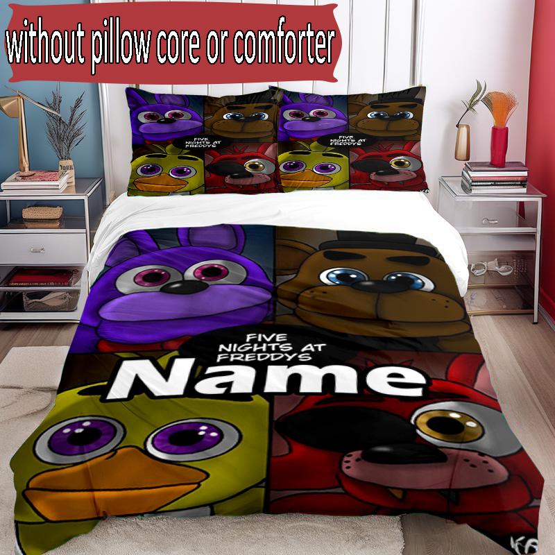 3pcs Duvet Cover Set (1*Duvet Cover + 2*Pillowcase, Without Core), Custom Name Five Nights At Freddy's Pattern Bedding Set, Home Bedroom Decor Gift