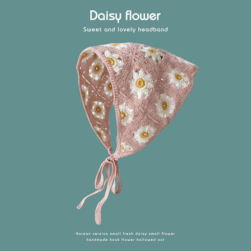 

Треугольный шарф ручной работы, вязаный крючком, повязка на голову, женский, ретро, милый, с маленькой ромашкой, ремешок 1pc