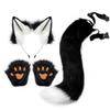 Halloween Costume Accessory Set: Faux Fur Fox Ears Headband Claw Gloves Tail Cosplay Party