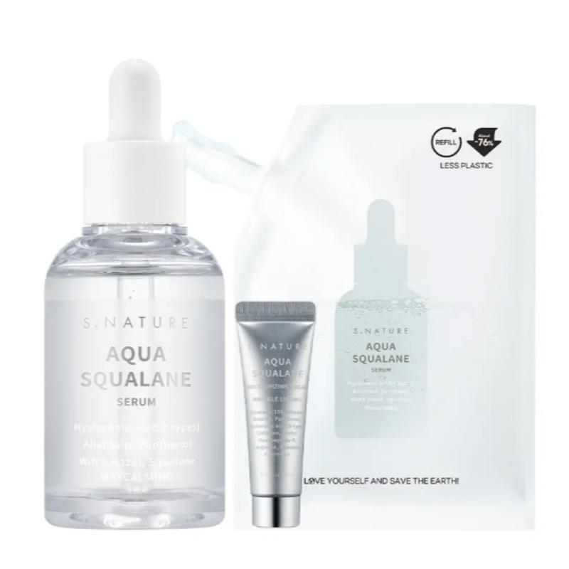 

S.NATURE Aqua Squalane Serum 50ml Set – Deep Hydration Serum with Squalane (+ 50ml Refill + Moisturizing Cream 10ml) Serum 50 ml + Refill 50 ml + Moisturizing Cream 10