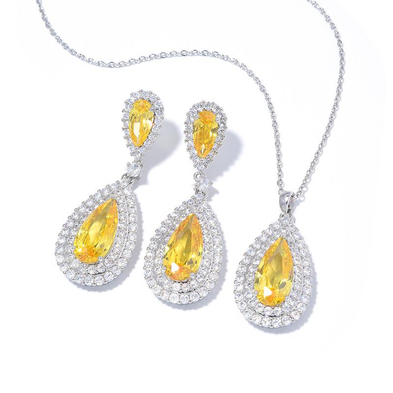 Fashion Exaggerated Diamond-Set Large Water Drop Earrings Necklace Women'S Luxury Dinner Zircon Jewelry Atmospheric Jewelry Two-Piece Set