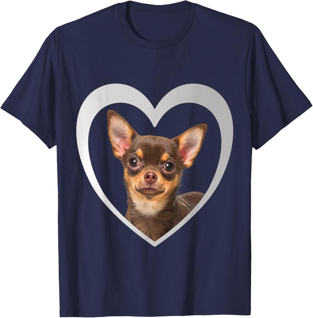 Chihuahua Hund Herz Umriss Grafik T-Shirt Herren Lässig Baumwolle Rundhals T-Shirt Reise