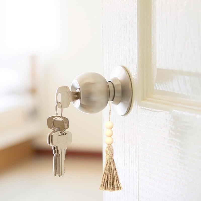 Pack of 4 Tassels Wooden Beads Garlands Cotton Decorative Handle Decorations Tassels Beads Pendants for Cabinet Door