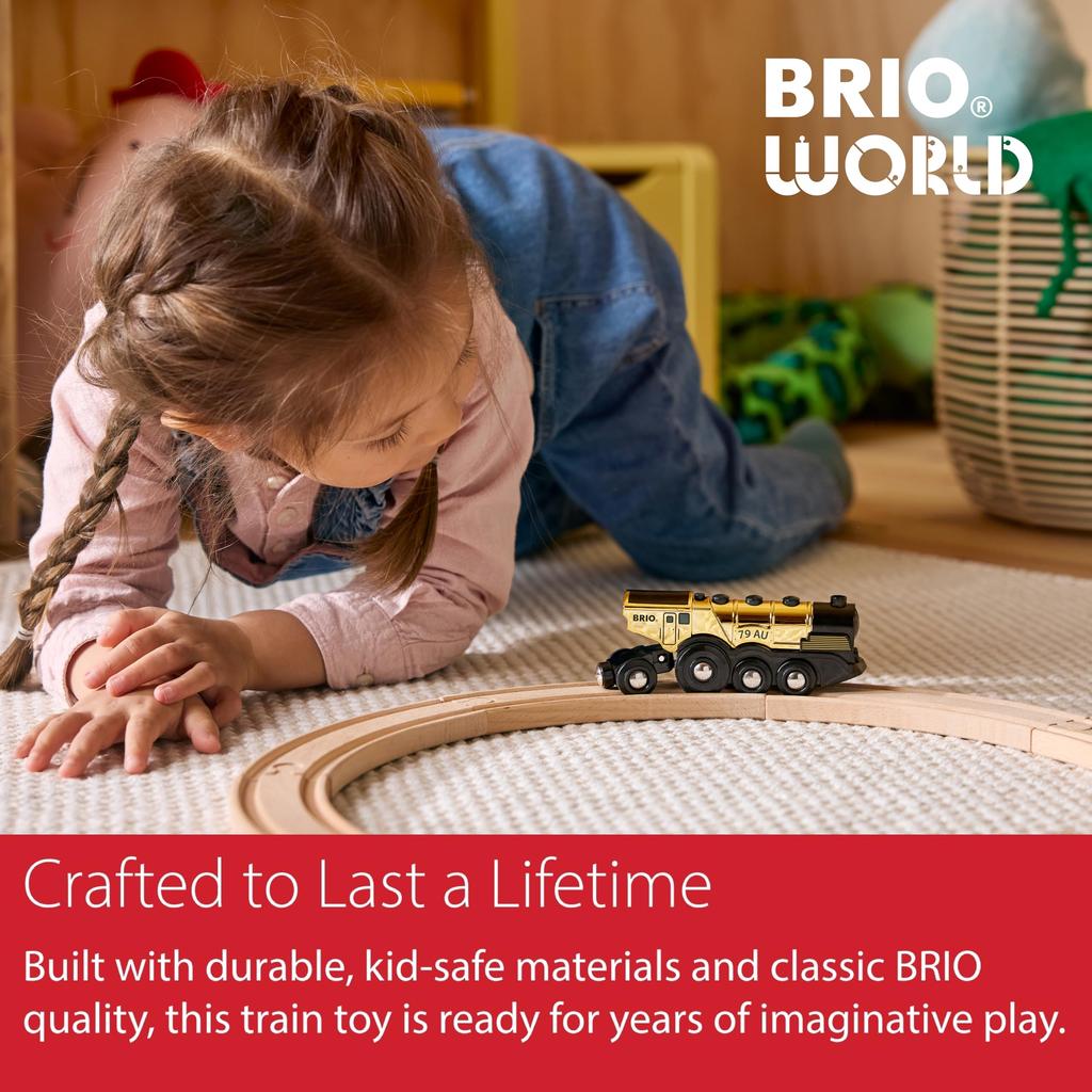 BRIO Mighty Gold Action Locomotive 33630, for Ages 3 and Up. [Toy, Wooden Toy Train, Locomotive, Car, Electric Vehicle, Gift (Birthday/Christmas)]
