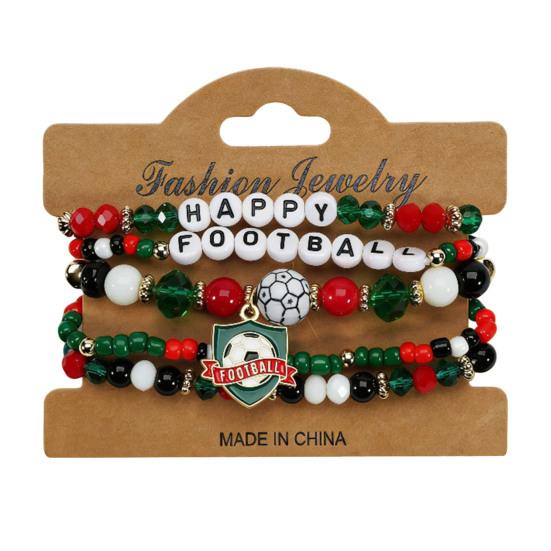 Fußballfan Perlenarmband Set mit Fußballschuh Buchstaben Anhängern Mehrschichtiges Stapelarmband für die Weltmeisterschaft 2026-Thema Unterstützer Sport Schmuck