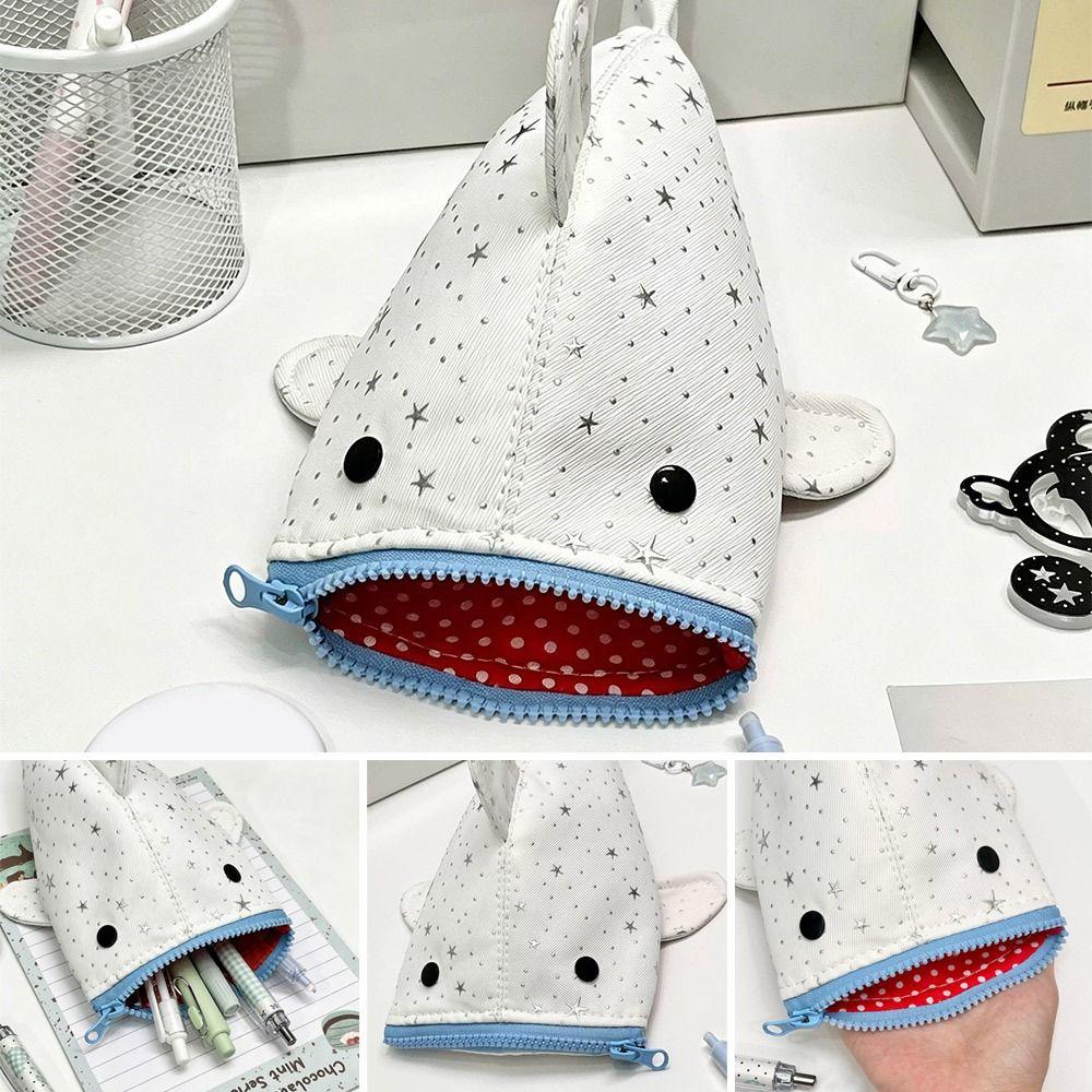 Shining Star Print Pencil Case Shark Shaped Pencil Pouch Stationery Bag  School Supplies