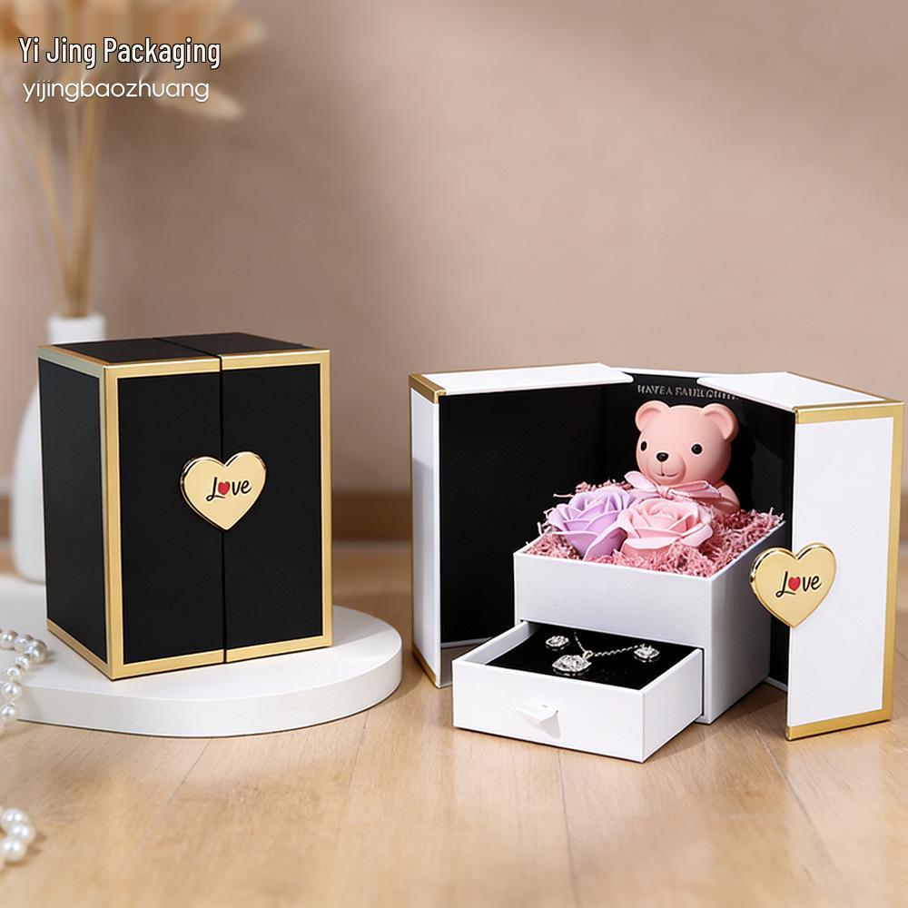 Little Bear Rose Necklace Box: Elegant Light Luxury Preserved Flower for Valentine's & Mother's Day