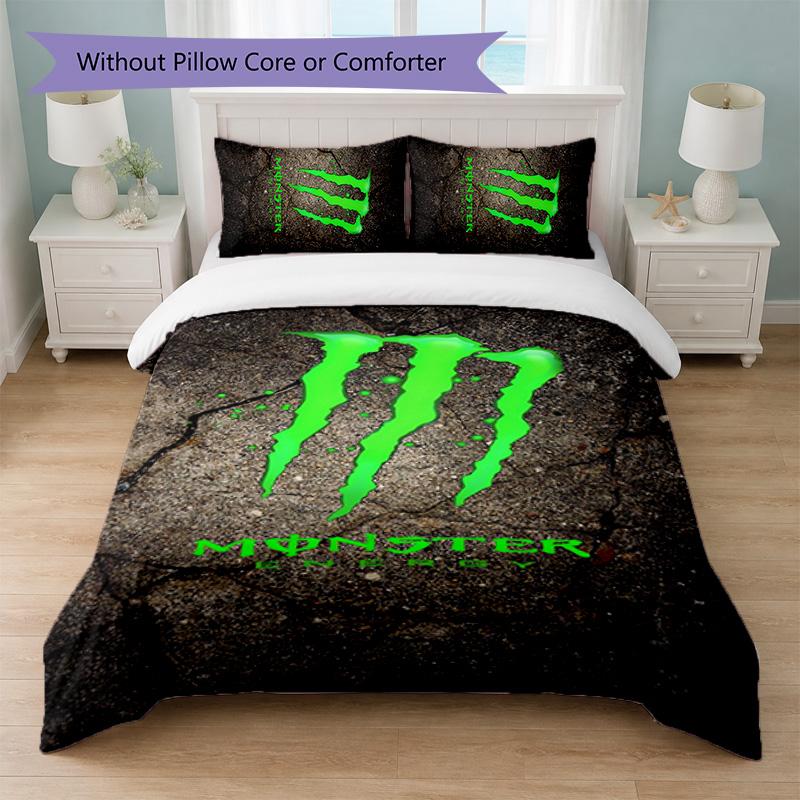 Set Copripiumino Monster Energy Stampa 3 Pezzi 1 Copripiumino e 2 Federe Biancheria da Letto Morbida per Camera da Letto Domestica