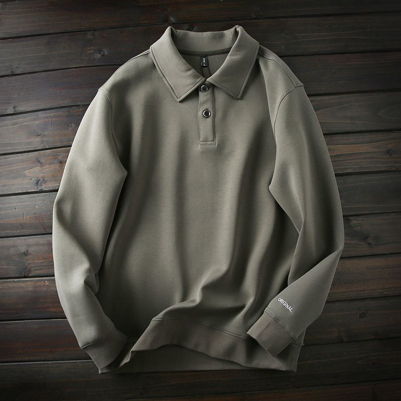 Large Sizes Availiable 360G Heavy Weight Air Cotton! Export Single Men Spring & Fall Loose Casual Polo Collar Sweater Long Sleeve Polo