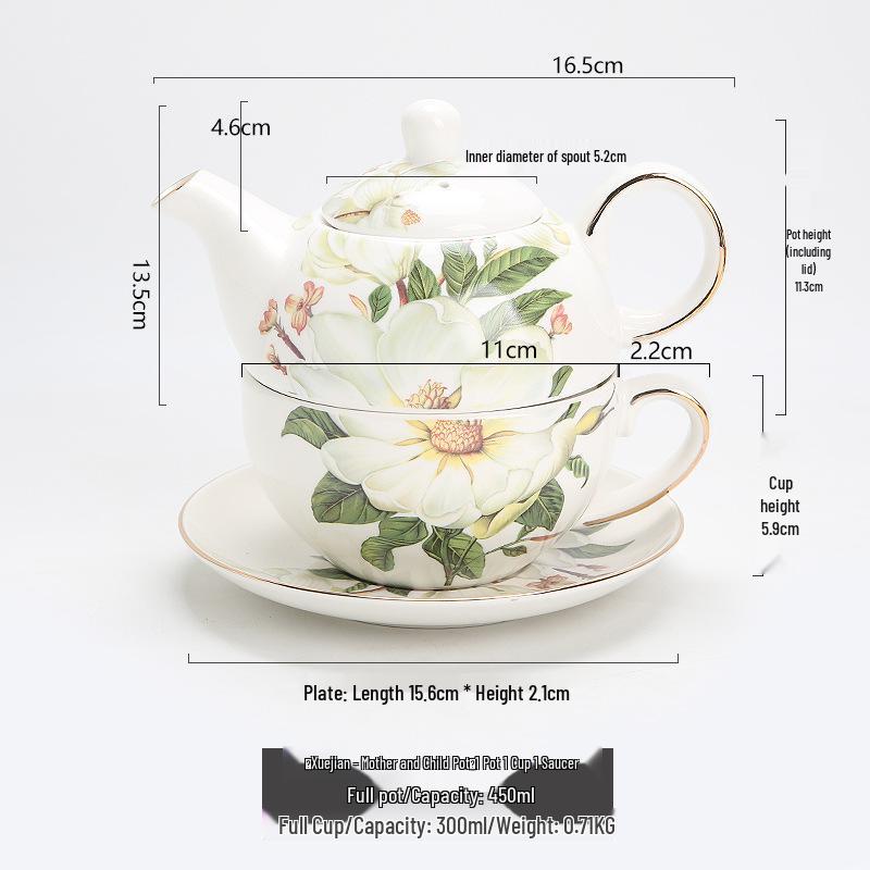 Mother-Child Ceramic Tea Set: Upgraded Pot & Cup with Floral Design
