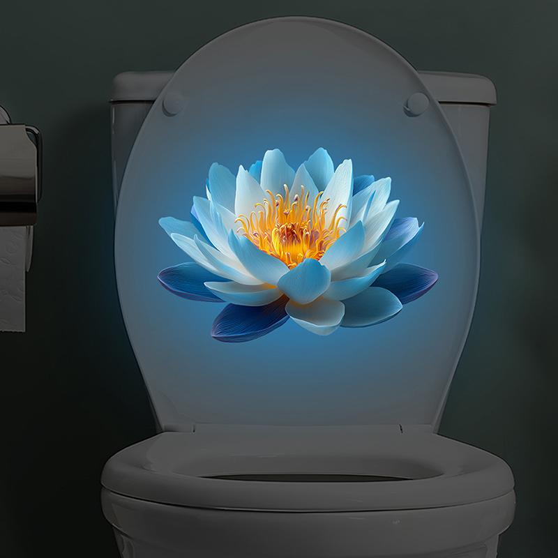 1PC Luminous Lotus Toilet Sticker, Creative Self-adhesive Wall Decal For Bathroom, Waterproof Luminous Decoration