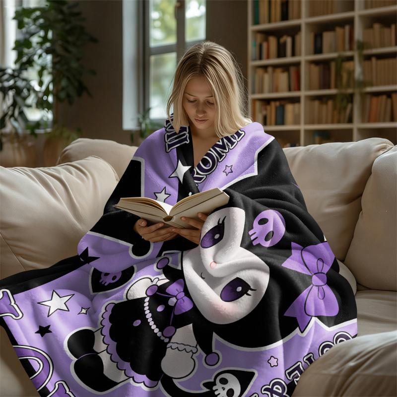 Purple Kuromi Throw Flannel Fleece Blanket Soft Warm Fluffy Cute Sofa Bed Cover Office Nap Shawl Lightweight Blanket Girl Gift