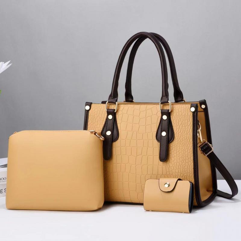 Three-piece set, mother and child bag, stone pattern, shoulder oblique span texture, women's bag texture, large-capacity handbag 3in1bags.