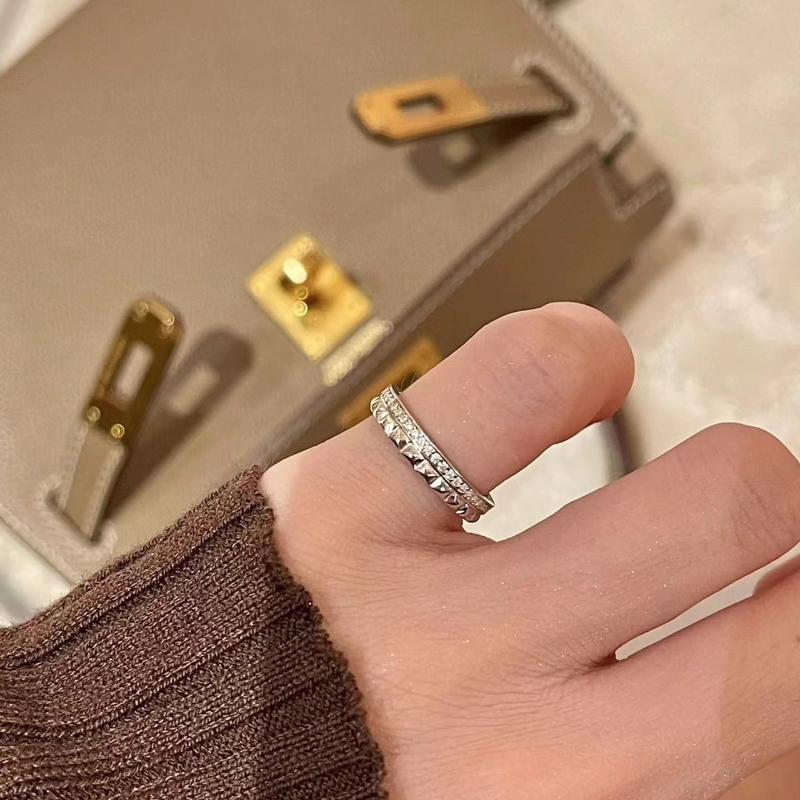 Fashion Light Luxury Ring for Women Silver  Diamond Inlaid Trendy Rhombus Glossy Ring Stacked Style Party Gifts