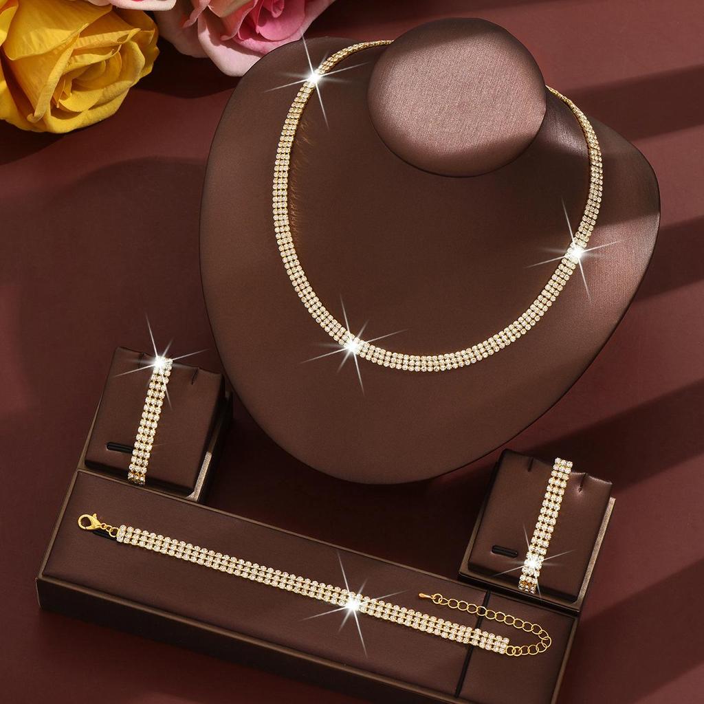 2022 Trendy Three-Piece Wedding Jewelry Set: Necklace, Stud Earrings, and Bracelet for Evening Parties