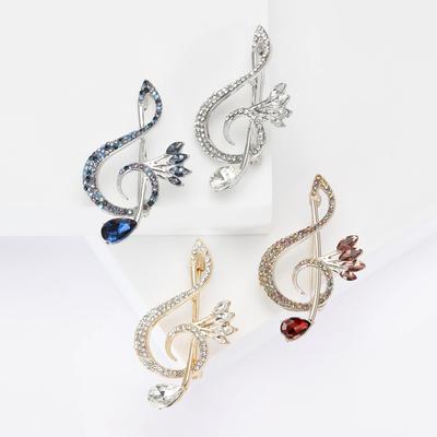 Fashion Creative Personality Music Note Brooch, Alloy Diamond Embossed White Collar Suit Brooch